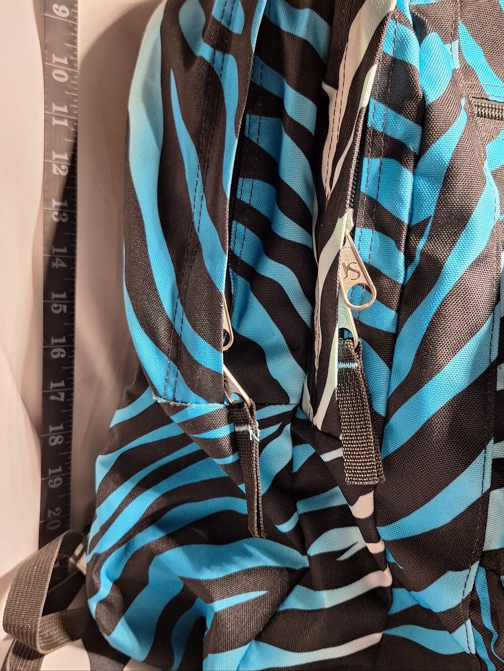 Jansport Backpack, Zebra Stripes, Black & Blue & White w/Blue Accents - Picture 2 of 15